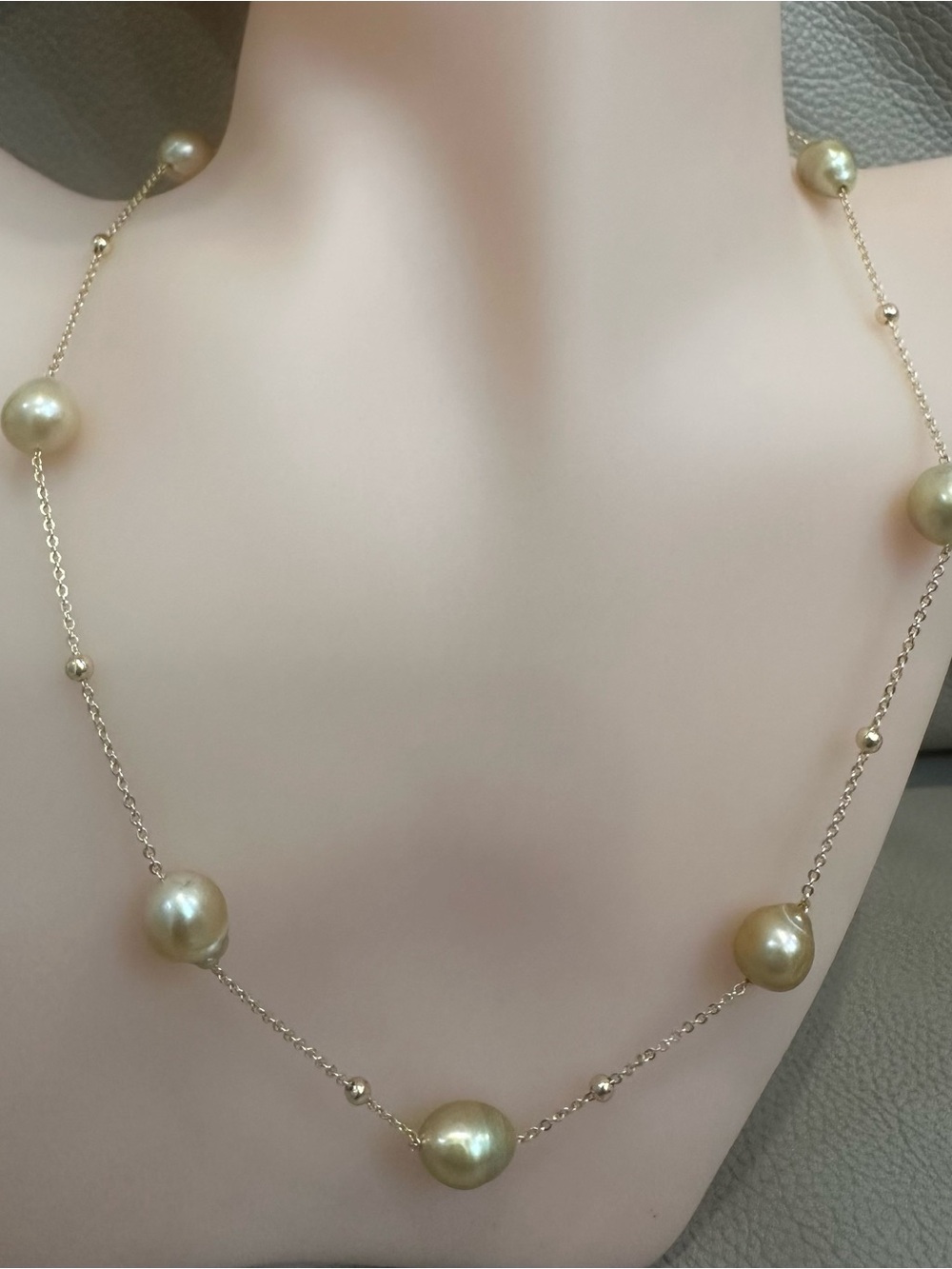 Authentic South sea pearl station necklace in micron setting